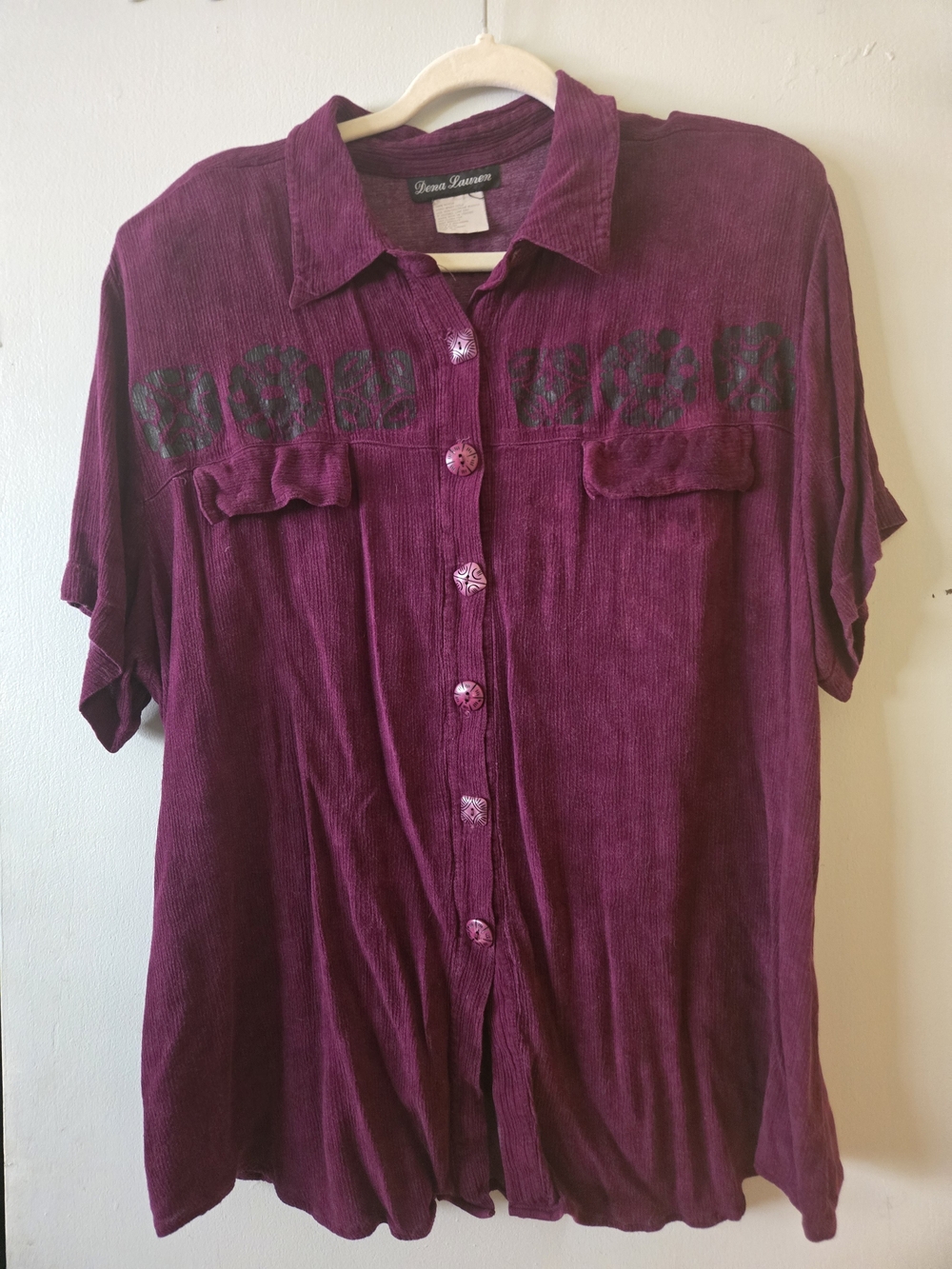 Dena Lauren 2X Plum Rayon Top - Button-Up Style